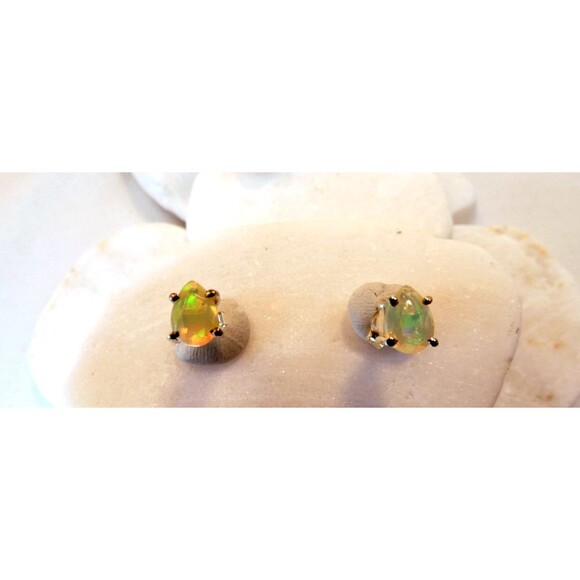 Natural Glowing Ethiopian Opal Teardrop Sterling Silver Stud Earrings - Picture 3 of 5